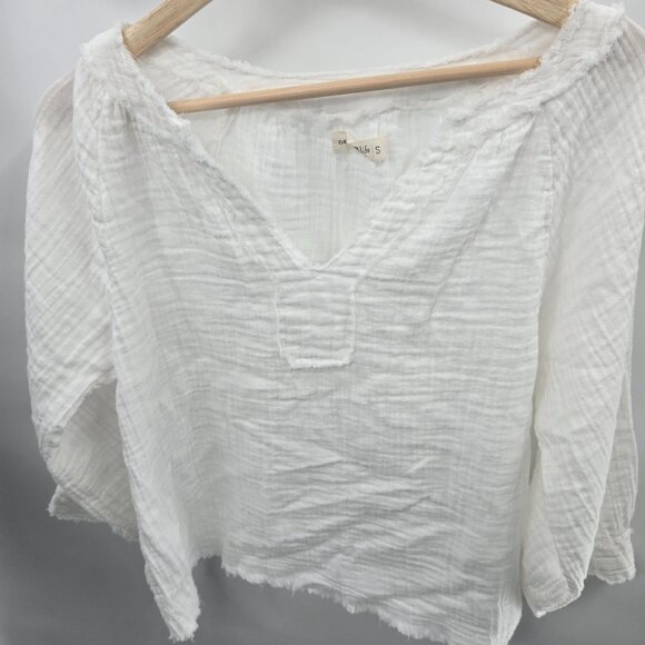 Natural Life White Gauze V-Neck Textured Cotton Long Sleeved Blouse Size Small - Picture 1 of 10